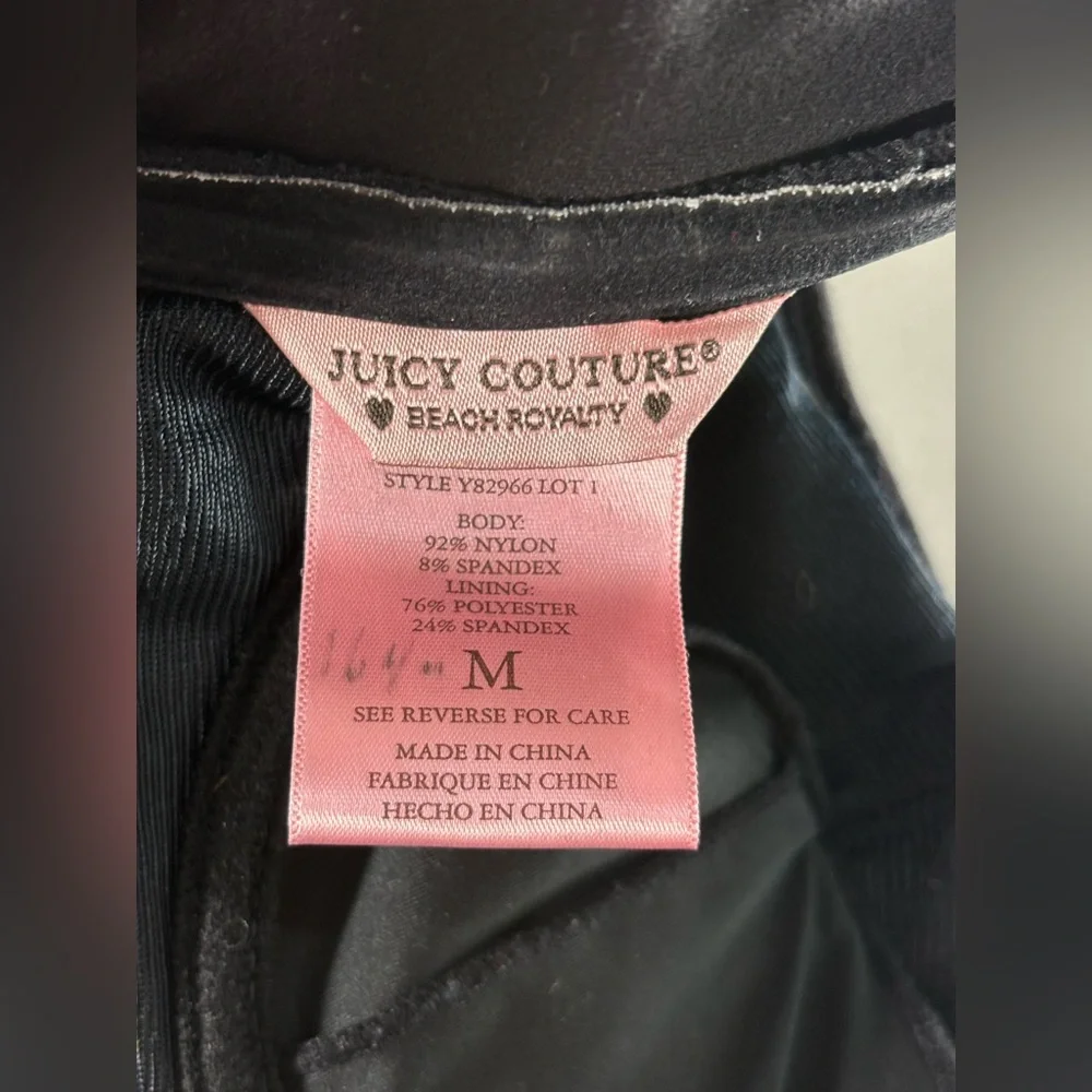 VTG Juicy Couture Beach Royalty Black Ruche Ribbed Open Back One Piece in Size M